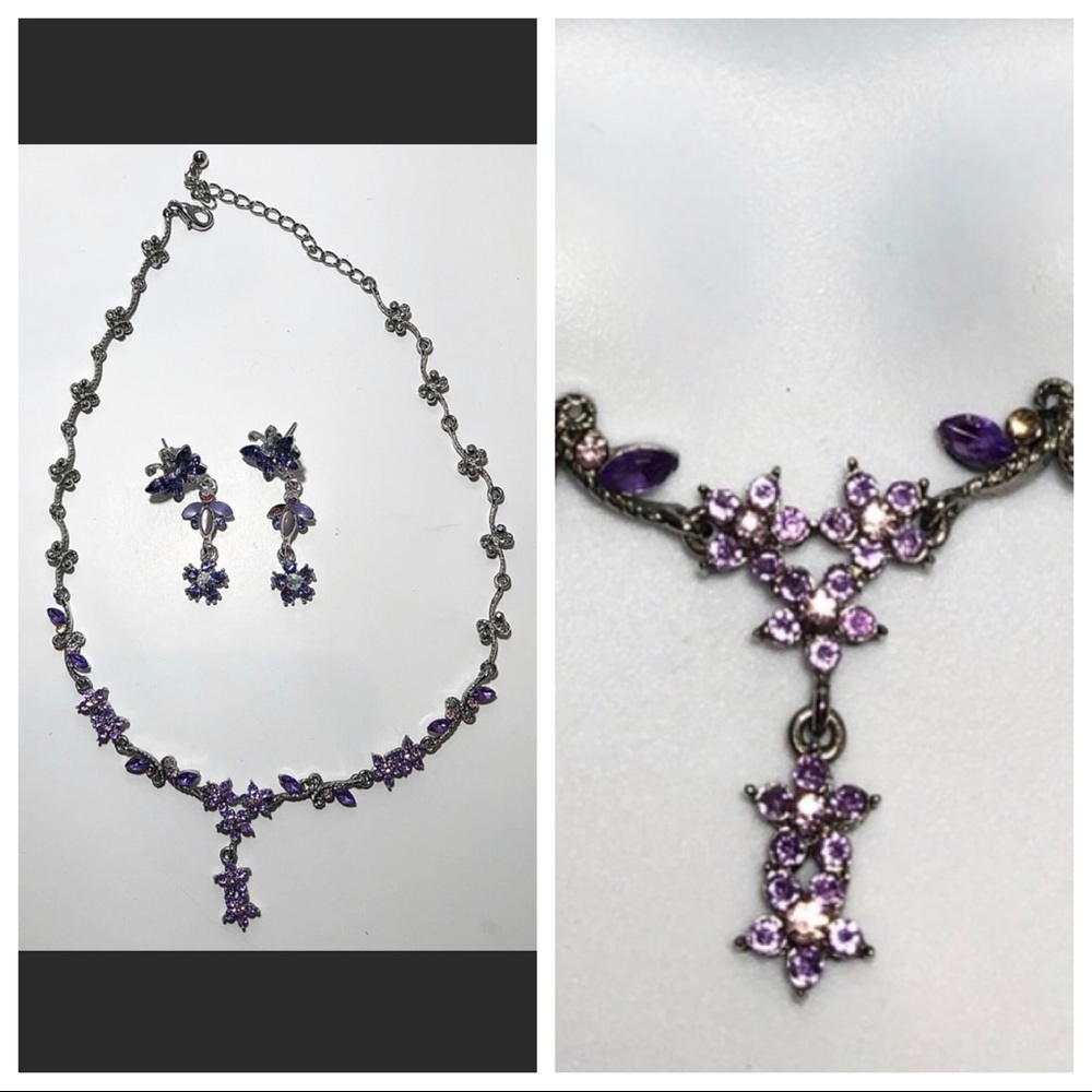 Purple BUTTERFLY FLORAL Necklace Set